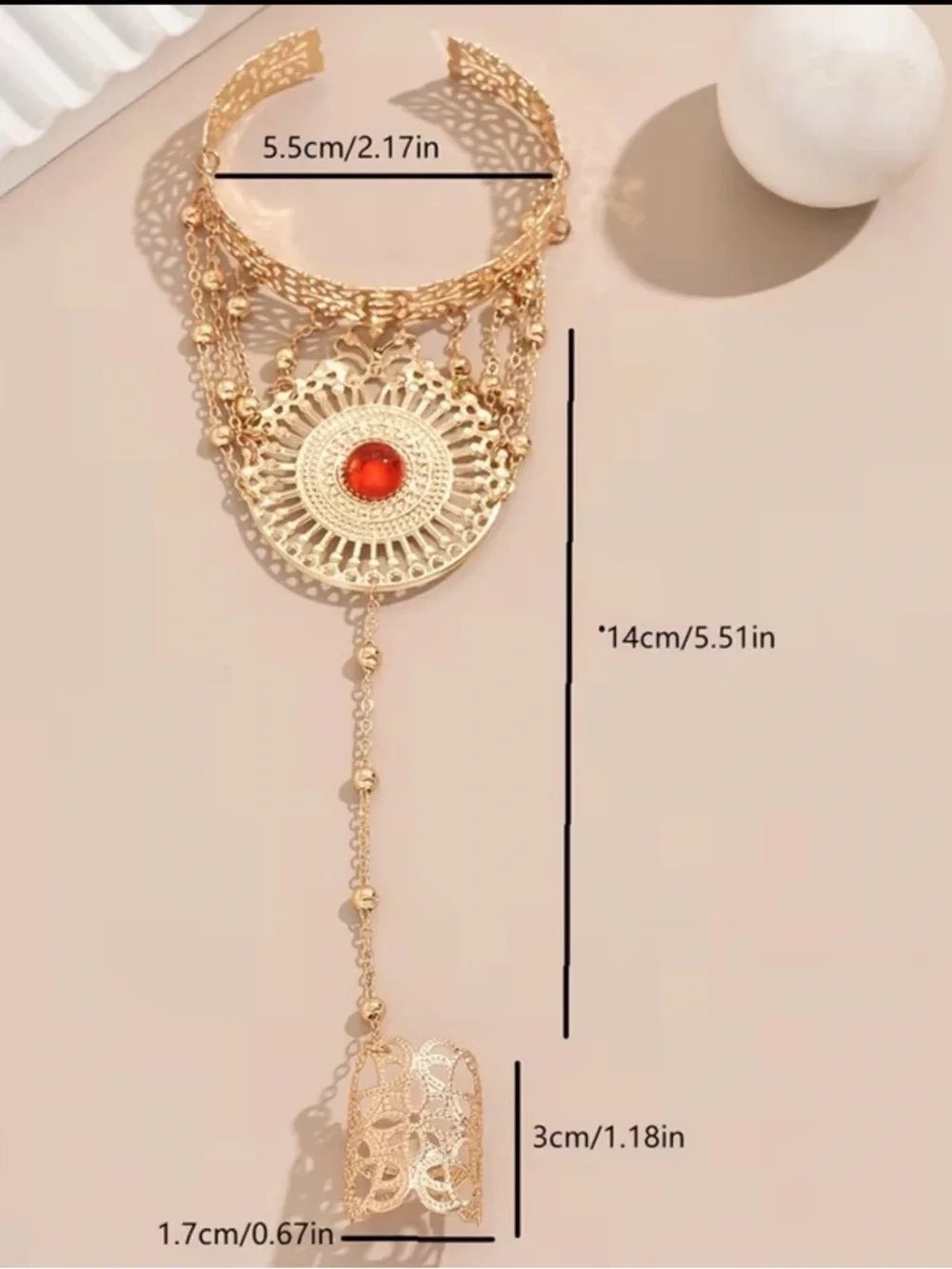 💎 HOST Pick💎 Golden Filigree Hand Chain Bracelet with Red Gem 💎 - Picture 5 of 6